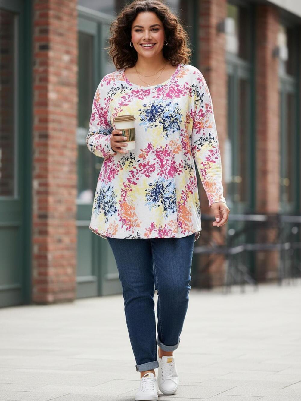 Westbound XL Floral Print Long Sleeve Tunic Top